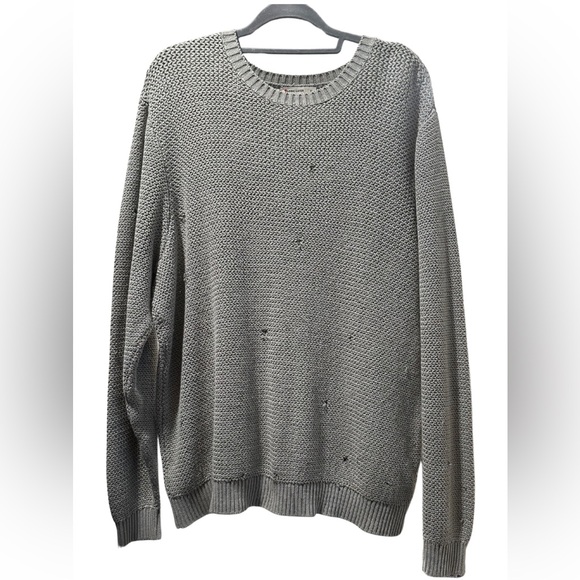 Marine Layer Sweaters - Marine Layer Fisherman Distressed Cotton Cable Knit Sweater, Grey, Size XL